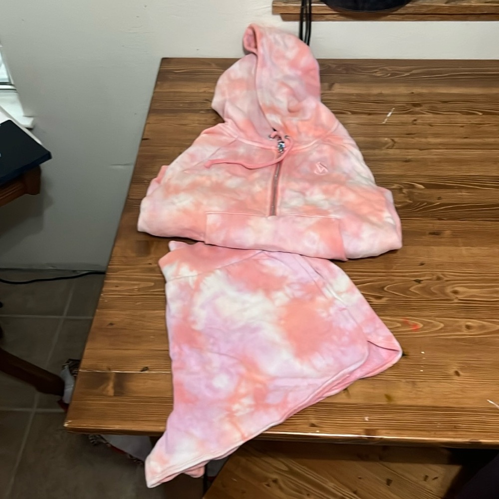Victoria Secret two piece cotton shorts and hoodie in sherbet tie dye
